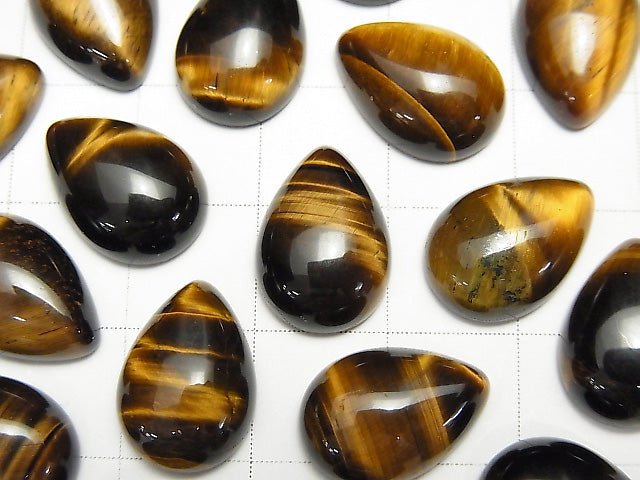 Gelber Tigerauge AA++ Birnenform Cabochon 14x10mm 3Stück