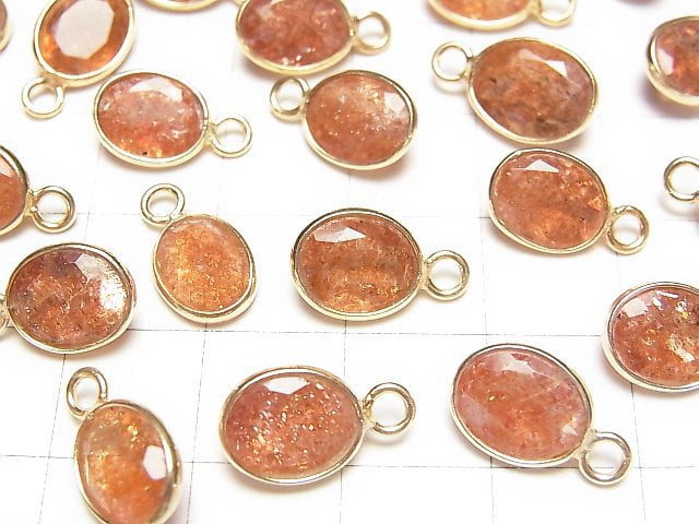 Hochwertiger Sonnenstein AAA Zargenfassung Oval facettiert 10x8mm 18KGP 3Stück