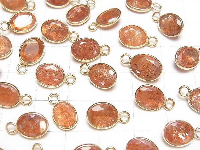 Hochwertiger Sonnenstein AAA Zargenfassung Oval facettiert 10x8mm 18KGP 3Stück