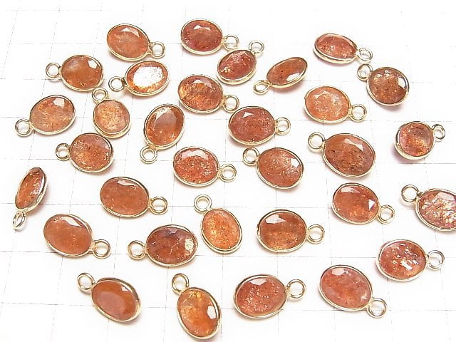 Hochwertiger Sonnenstein AAA Zargenfassung Oval facettiert 10x8mm 18KGP 3Stück