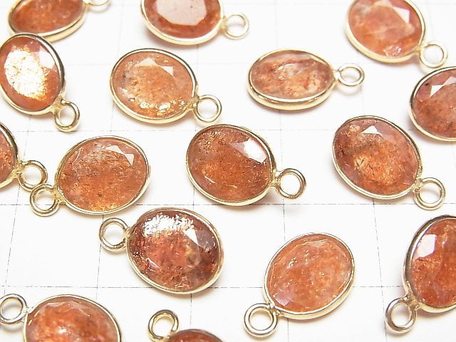 Hochwertiger Sonnenstein AAA Zargenfassung Oval Facettiert 11x9mm 18KGP 2 Stück