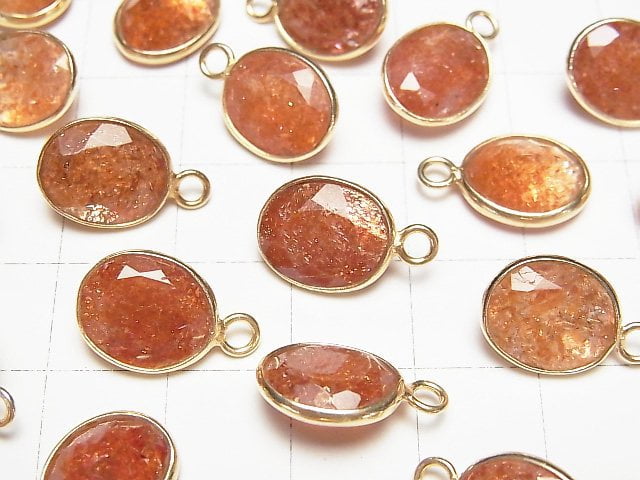 Hochwertiger Sonnenstein AAA Zargenfassung Oval Facettiert 12x10mm 18KGP 1 Stück