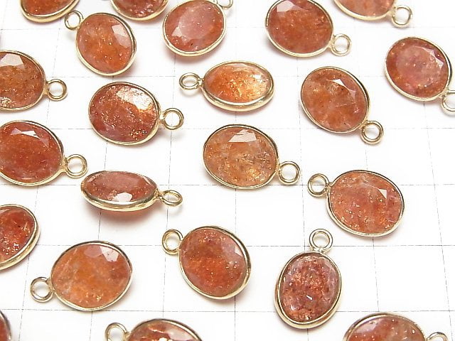 Hochwertiger Sonnenstein AAA Zargenfassung Oval Facettiert 12x10mm 18KGP 1 Stück