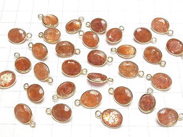 Hochwertiger Sonnenstein AAA Zargenfassung Oval Facettiert 12x10mm 18KGP 1 Stück