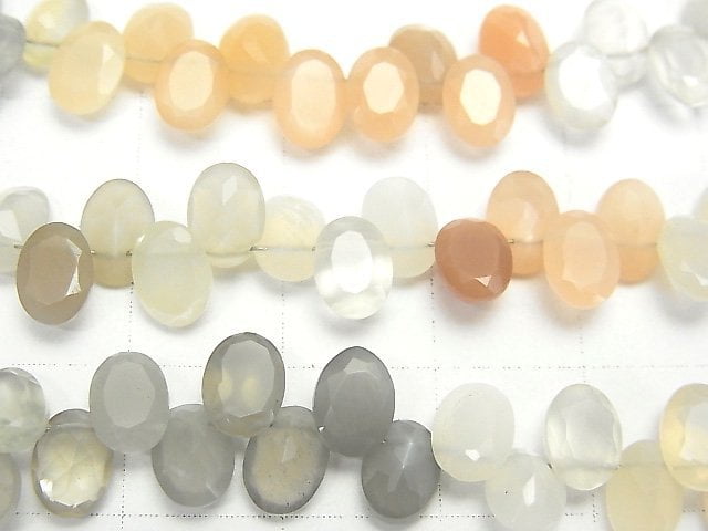 Hochwertiger mehrfarbiger Mondstein AAA oval facettiert 1strang Perlen (ca. 7 Zoll / 19cm)