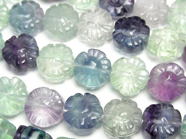 Multicolor Fluorit AAA Blume 10x10mm halbe oder 1 Strang Perlen (ca. 15 Zoll / 38 cm)
