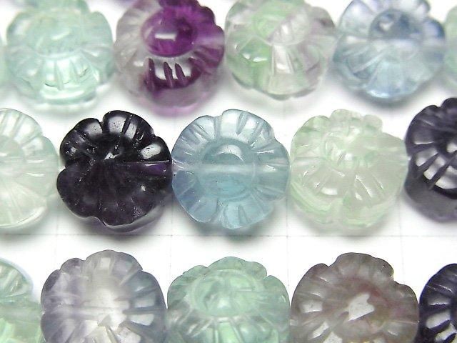 Multicolor Fluorit AAA Blume 10x10mm halbe oder 1 Strang Perlen (ca. 15 Zoll / 38 cm)