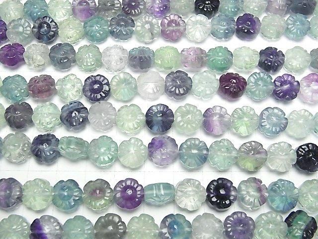 Multicolor Fluorit AAA Blume 10x10mm halbe oder 1 Strang Perlen (ca. 15 Zoll / 38 cm)