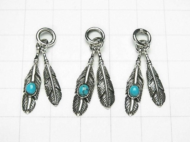 Silver 925 Turquoise Double Feather Charm (1pc)
