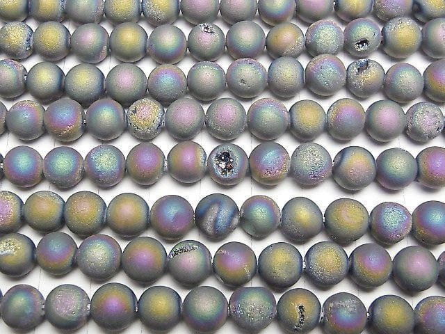 Druzy Achat Rund 8mm Matt Regenbogen 1strang Perlen (ca. 15 Zoll / 36 cm)