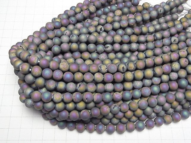 Druzy Achat Rund 8mm Matt Regenbogen 1strang Perlen (ca. 15 Zoll / 36 cm)