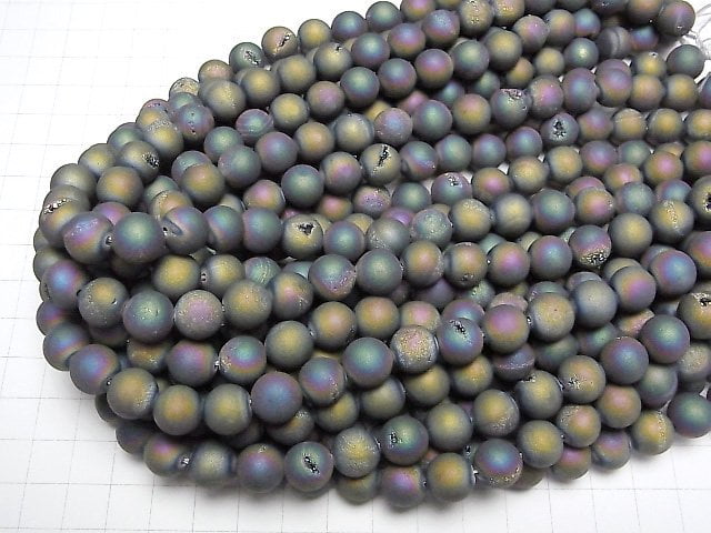 Druzy Achat Rund 10mm Matt Regenbogen 1strang Perlen (ca. 15 Zoll / 36 cm)
