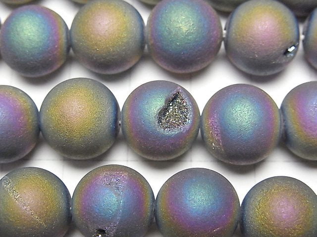 Druzy Achat Rund 12mm Matt Regenbogen 1strang Perlen (ca. 15 Zoll / 38 cm)