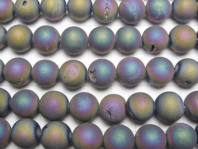 Druzy Achat Rund 12mm Matt Regenbogen 1strang Perlen (ca. 15 Zoll / 38 cm)