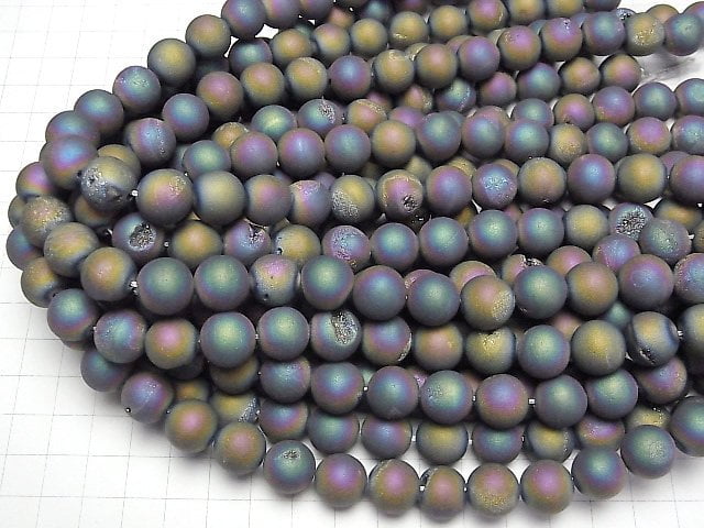 Druzy Achat Rund 12mm Matt Regenbogen 1strang Perlen (ca. 15 Zoll / 38 cm)