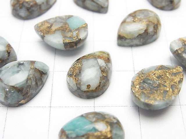 Copper Amazonite AAA Pear shape Cabochon 14x10mm 3pcs