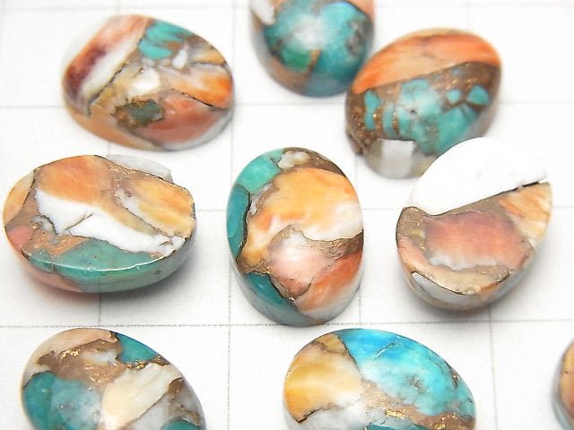 Austern Kupfer Türkis AAA Oval Cabochon 14x10mm 2Stück