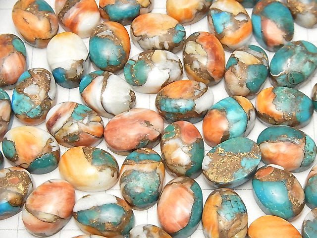 Austern Kupfer Türkis AAA Oval Cabochon 14x10mm 2Stück