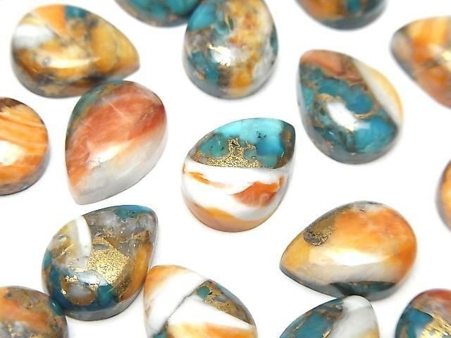 Austern Kupfer Türkis Birnenform Cabochon 14x10mm 2Stück