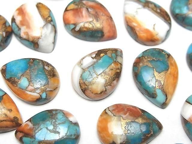 Austern Kupfer Türkis Birnenform Cabochon 18x13mm 2Stück