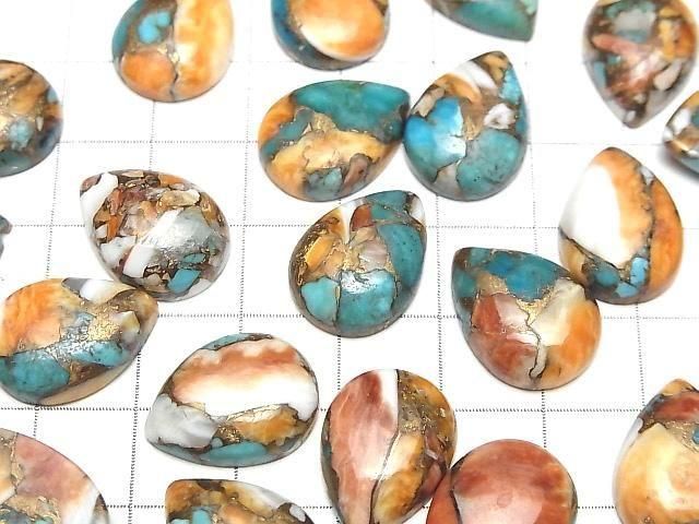 Austern Kupfer Türkis Birnenform Cabochon 18x13mm 2Stück