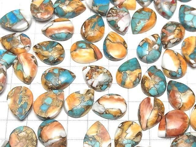 Austern Kupfer Türkis Birnenform Cabochon 18x13mm 2Stück
