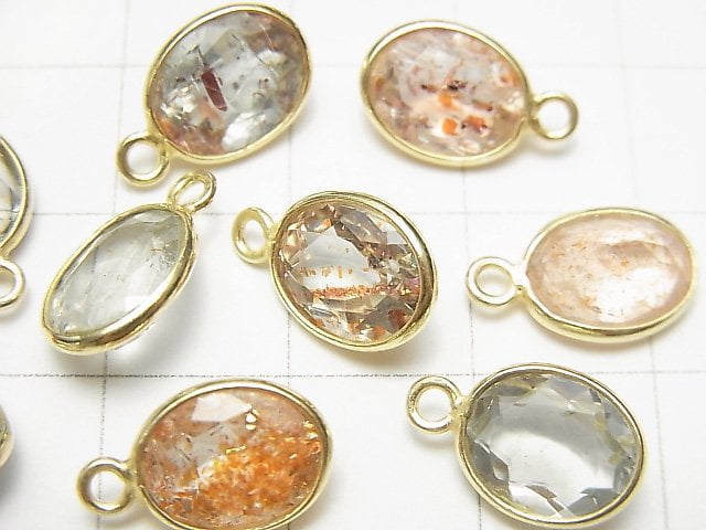 Hochwertiger mehrfarbiger Sonnenstein AAA Zargenfassung oval facettiert 10x8mm 18KGP 5Stk