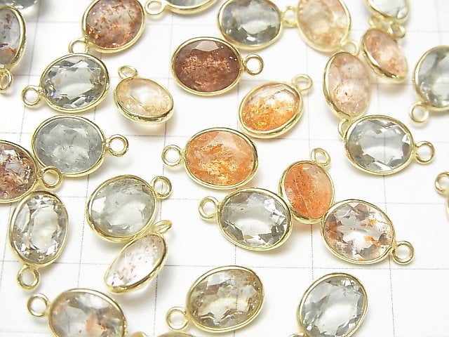 Hochwertiger mehrfarbiger Sonnenstein AAA Zargenfassung oval facettiert 10x8mm 18KGP 5Stk