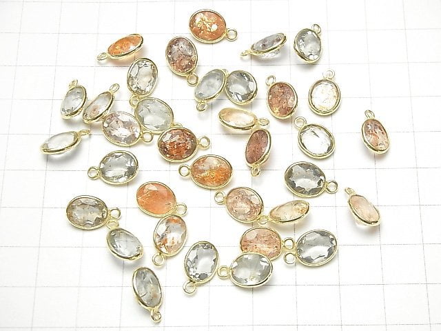 Hochwertiger mehrfarbiger Sonnenstein AAA Zargenfassung oval facettiert 10x8mm 18KGP 5Stk