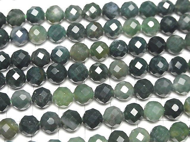 High Quality! Moss Agate 64Faceted Round 8mm 1strand beads (aprx.15inch/37cm)