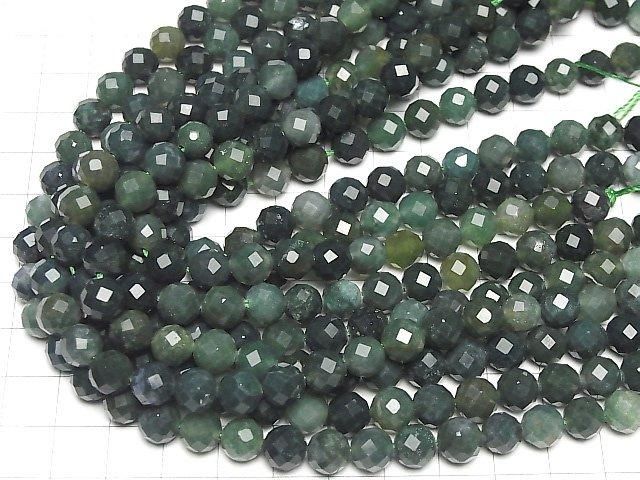 High Quality! Moss Agate 64Faceted Round 8mm 1strand beads (aprx.15inch/37cm)