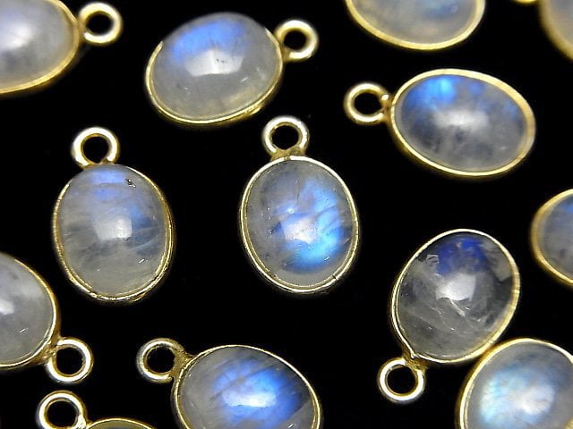 Hochwertiger Regenbogen-Mondstein AA++ Fassung Oval 10x8mm 18KGP 4Stück