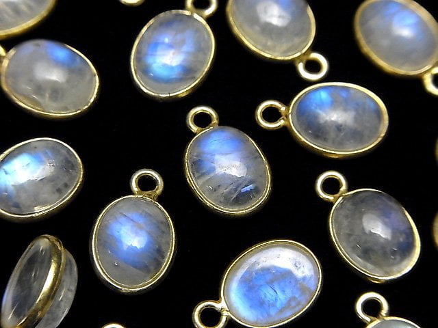 Hochwertiger Regenbogen-Mondstein AA++ Fassung Oval 10x8mm 18KGP 4Stück
