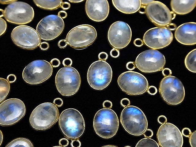 Hochwertiger Regenbogen-Mondstein AA++ Fassung Oval 10x8mm 18KGP 4Stück