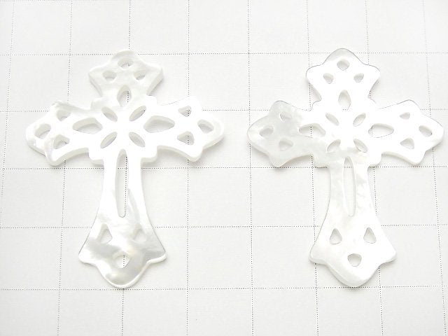 Hochwertiges weißes Muschel-Wasserzeichen Kreuz 40x32x2mm 1 Stück