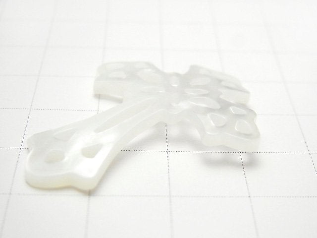 Hochwertiges weißes Muschel-Wasserzeichen Kreuz 40x32x2mm 1 Stück