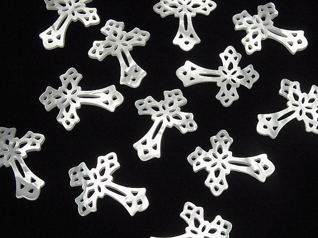 Hochwertiges weißes Muschel-Wasserzeichen Kreuz 40x32x2mm 1 Stück