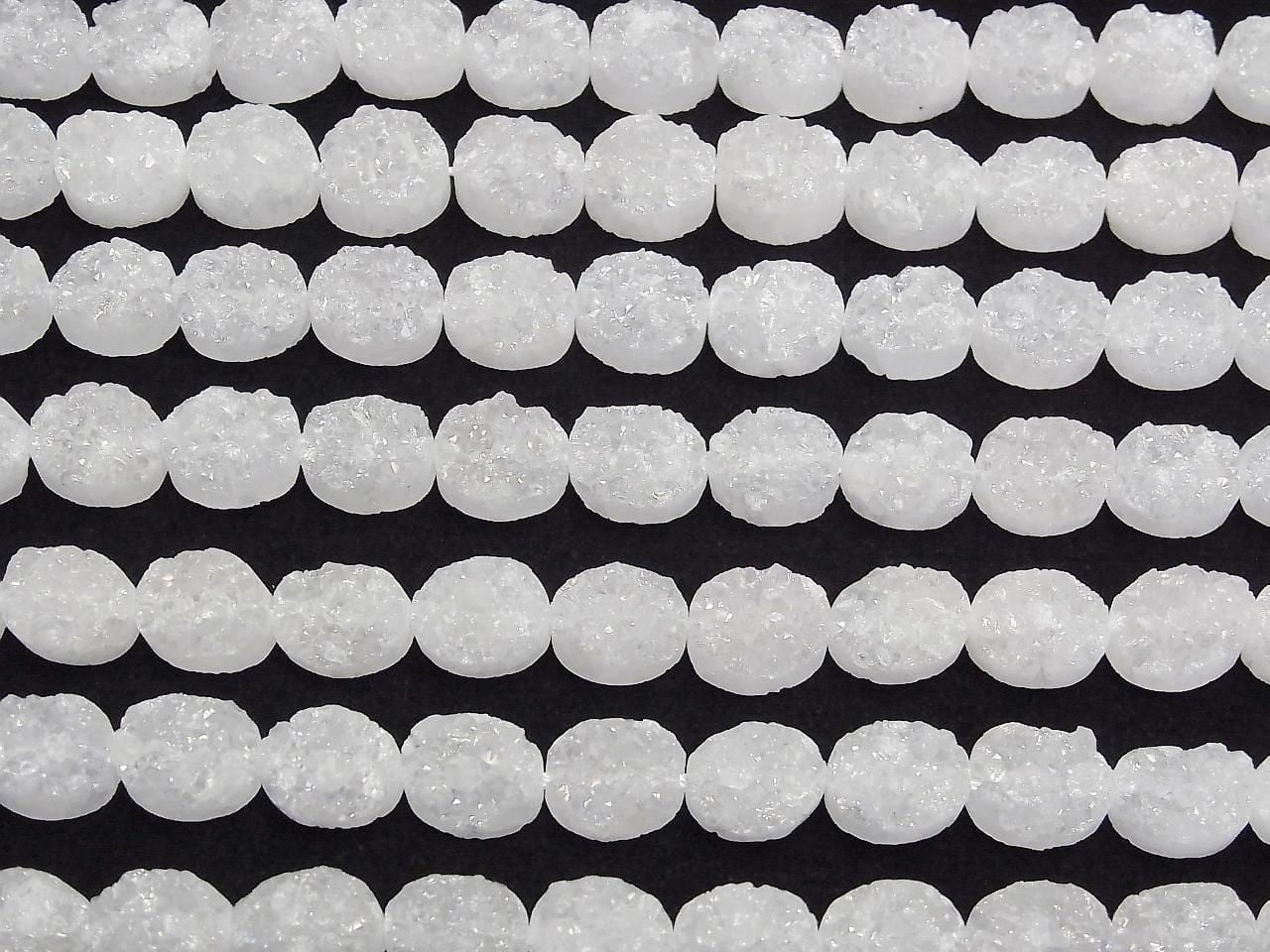 Druzy Quartz Oval 10x8mm AB Coating Half or 1-Strand Beads (approx. 7inch/18cm)