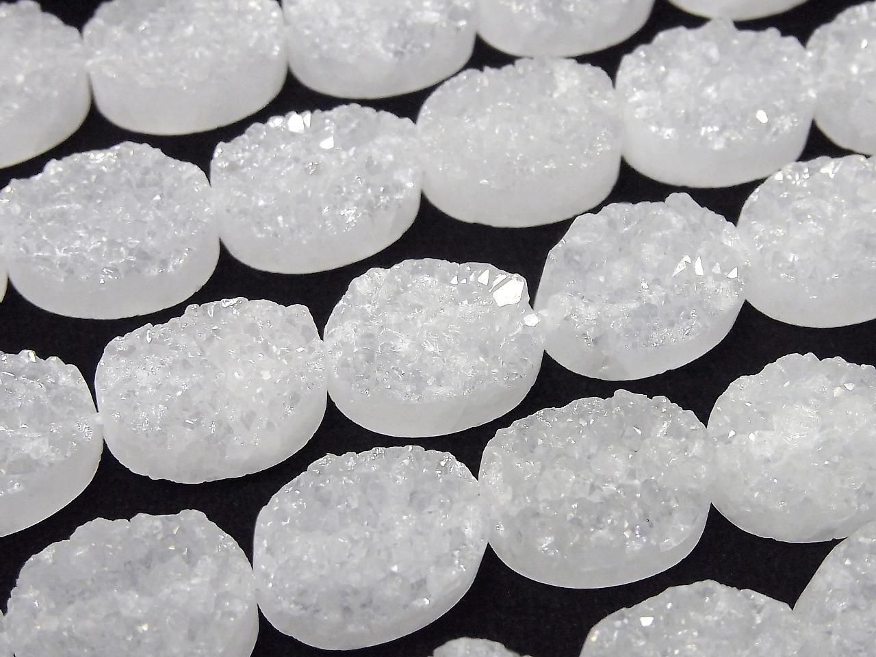 晶簇石英橢圓形 16x12x6mm AB 塗層半串或一串珠子(約 6 英寸/16 公分)