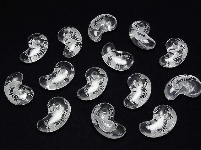 Drache (Vier Göttliche Bestien) geschnitzt! Kristall AA++ Komma-förmige Perle 30x20mm 1Stk