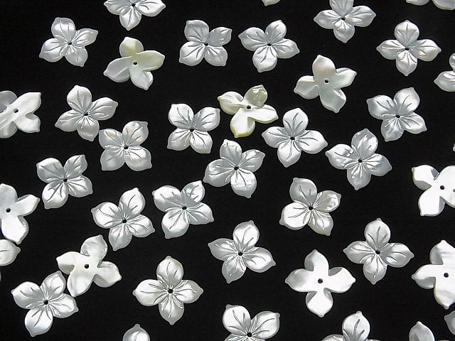 Hochwertig Weiße Muschel (Silberne Lippen-Auster) AAA Blume 16mm Zentrum Loch 2 Stück