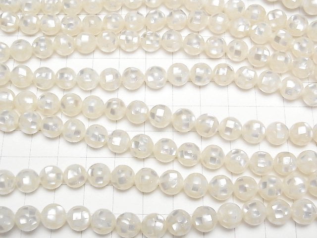 Mosaik Muschel Weiß Rund 8mm 1/4 oder 1 Strang Perlen (ca. 15 Zoll / 38 cm)