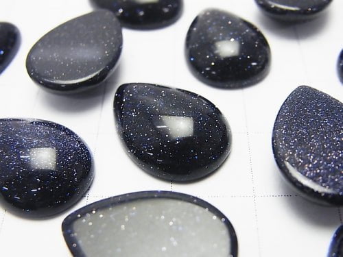 Blauer Goldener Sandstein Tropfenform Cabochon 18x13mm 3 Stück