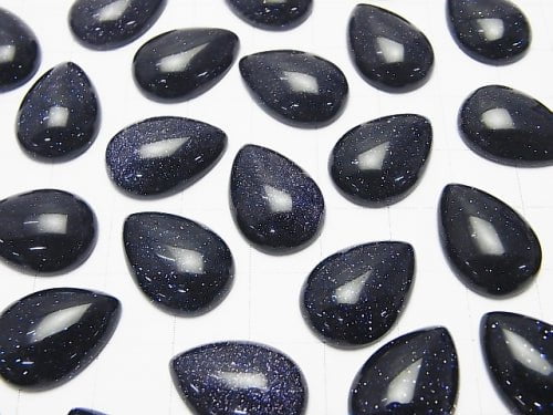 Blauer Goldener Sandstein Tropfenform Cabochon 18x13mm 3 Stück