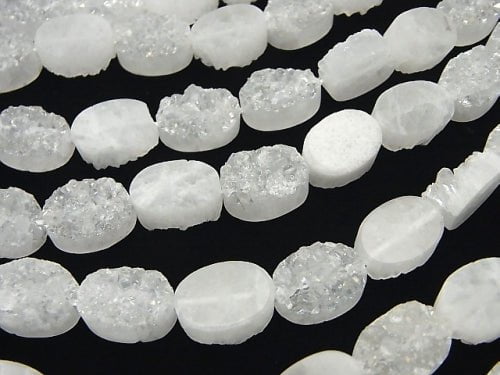 Druzy-Quarz oval 14x10mm AB-Beschichtung halb oder 1 Strang Perlen (ca. 7 Zoll / 17 cm)