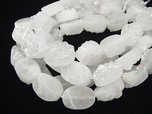 Druzy-Quarz oval 14x10mm AB-Beschichtung halb oder 1 Strang Perlen (ca. 7 Zoll / 17 cm)