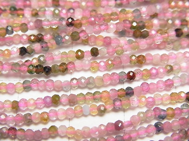 Hochwertiger mehrfarbiger Turmalin AAA- Facettierte Knopf-Rondelle 2x2x1,5mm 1Strang Perlen (ca. 15 Zoll / 38 cm)