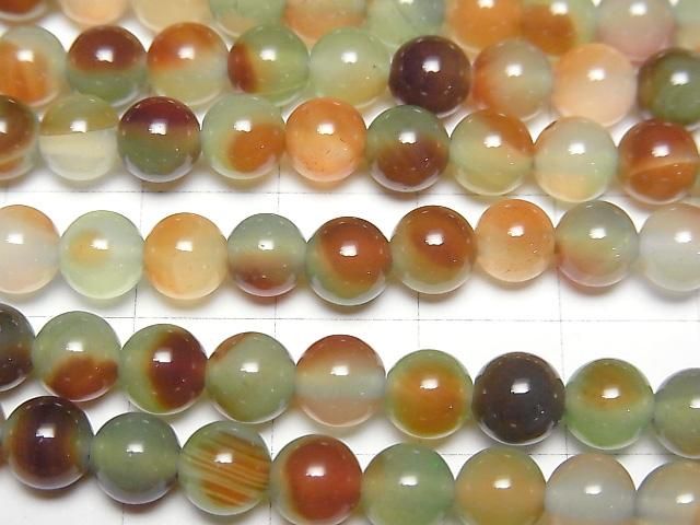 Grün x Rot Farbe Chalcedon Rund 6mm 1 Strang Perlen (ca. 15 Zoll / 36 cm)