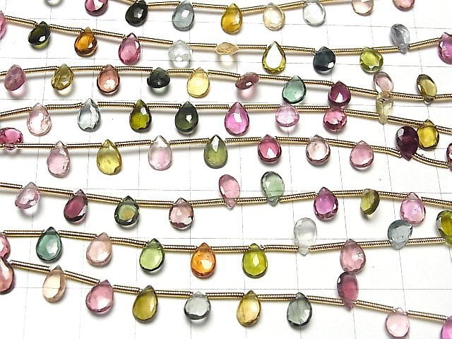 Hochwertiger mehrfarbiger Turmalin AAA tropfenförmig Rosenschliff 7x5mm 1 Strang Perlen (18 Stück)