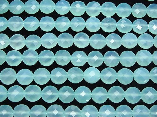 Meerblauer Chalcedon AAA facettierte Münze 10x10x6mm 1/4 oder 1strang Perlen (ca. 15inch / 38cm)